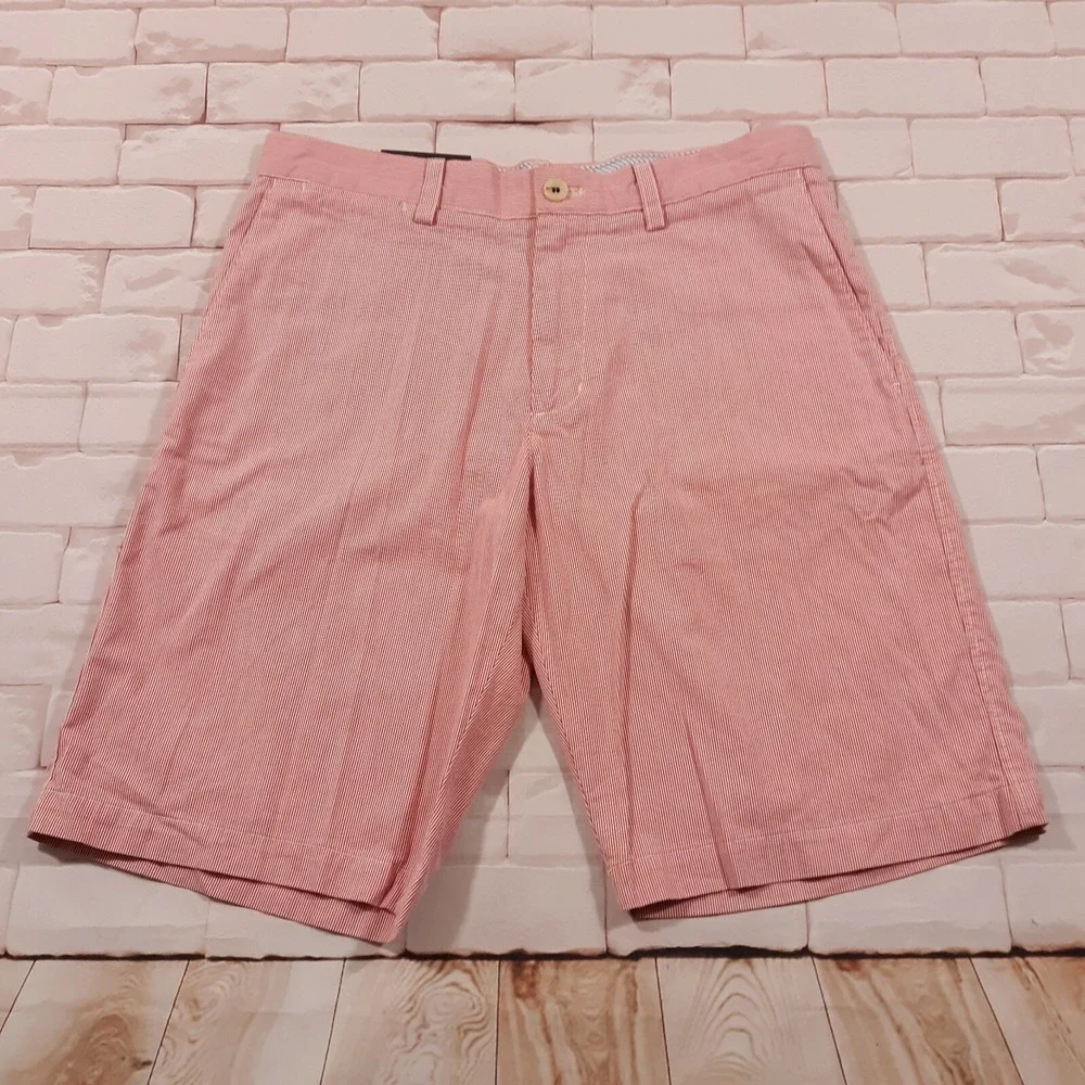 Banana Republic Chino Shorts Mens‎ 32 x 10.5 Cotton Red Pinstripe Flat Front NEW
